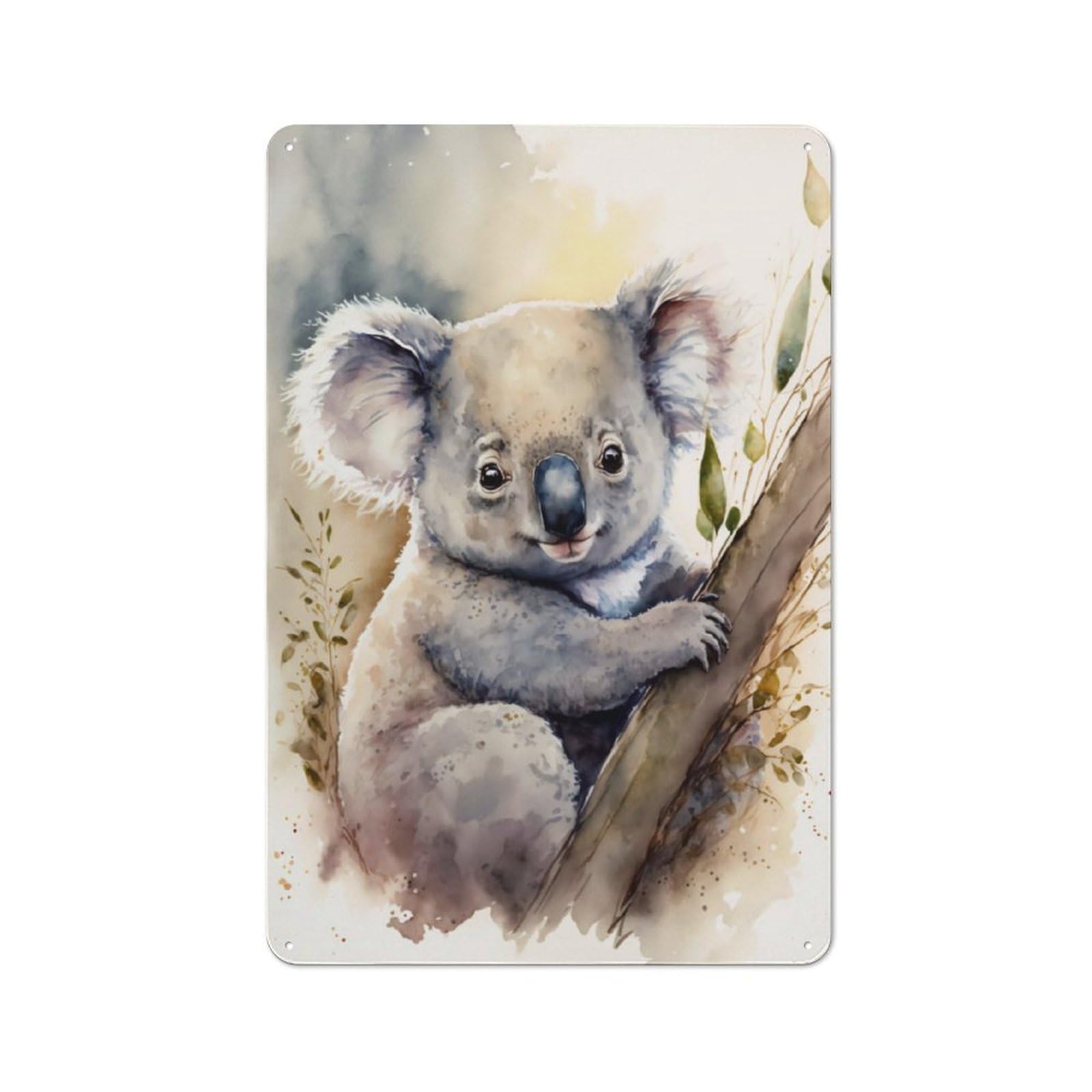 Junmoney Cute Baby Koala Painting Tin Wall Plaque 30X20cm With For Hobby Room Or Studio, New Home Wall Decor For Creative Interior Collectors