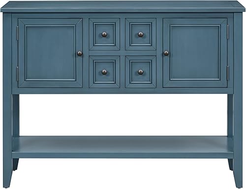 Miniatura 16 de P PURLOVE Mesa consola de granja con cajón, aparador buffet con almacenamiento con almacenamiento para sala de estar, cocina Blanco,Gris (Antique