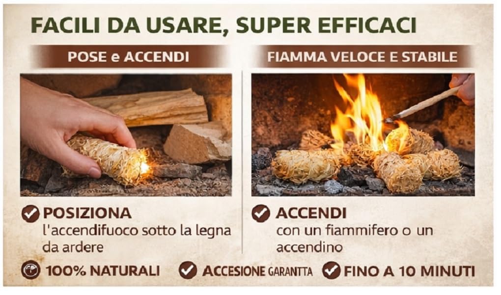 Accendifuoco Ecologico Naturale Diavolina Legno e Cera per Caminetti Barbecue Stufe Forni 1kg