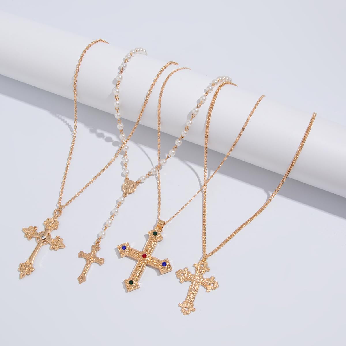 Gold Chunky Cross Necklace for Women Pearl Cross Pendant Necklace Statement Necklaces Vintage Pearl Necklace Jewelry - Image 6