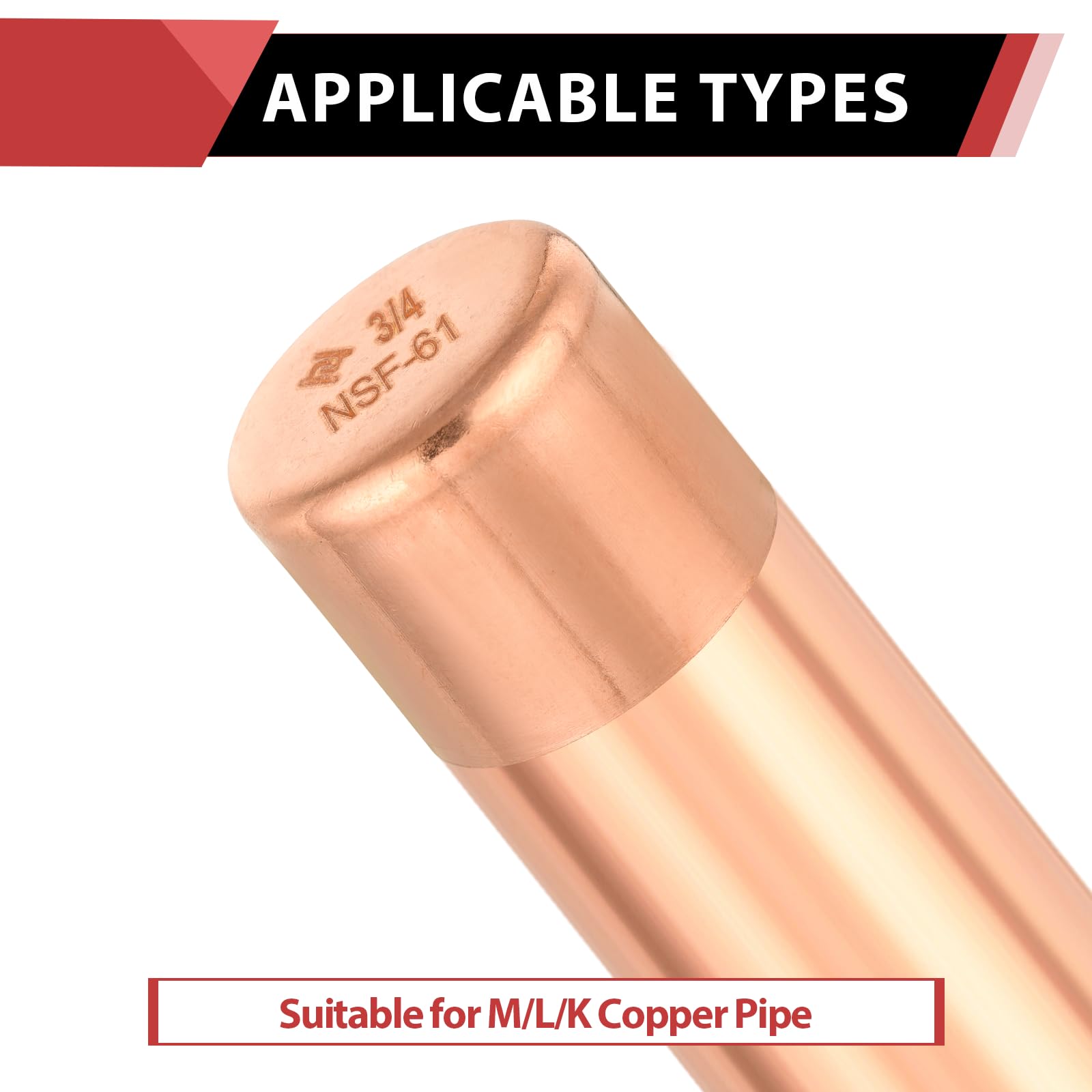 EFIELD - Tapón de extremo de tubo de cobre de soldadura de 3/4 pulgadas (enchufe), accesorios de fontanería de cobre LF con conexión de soldadura por sudor, paquete profesional