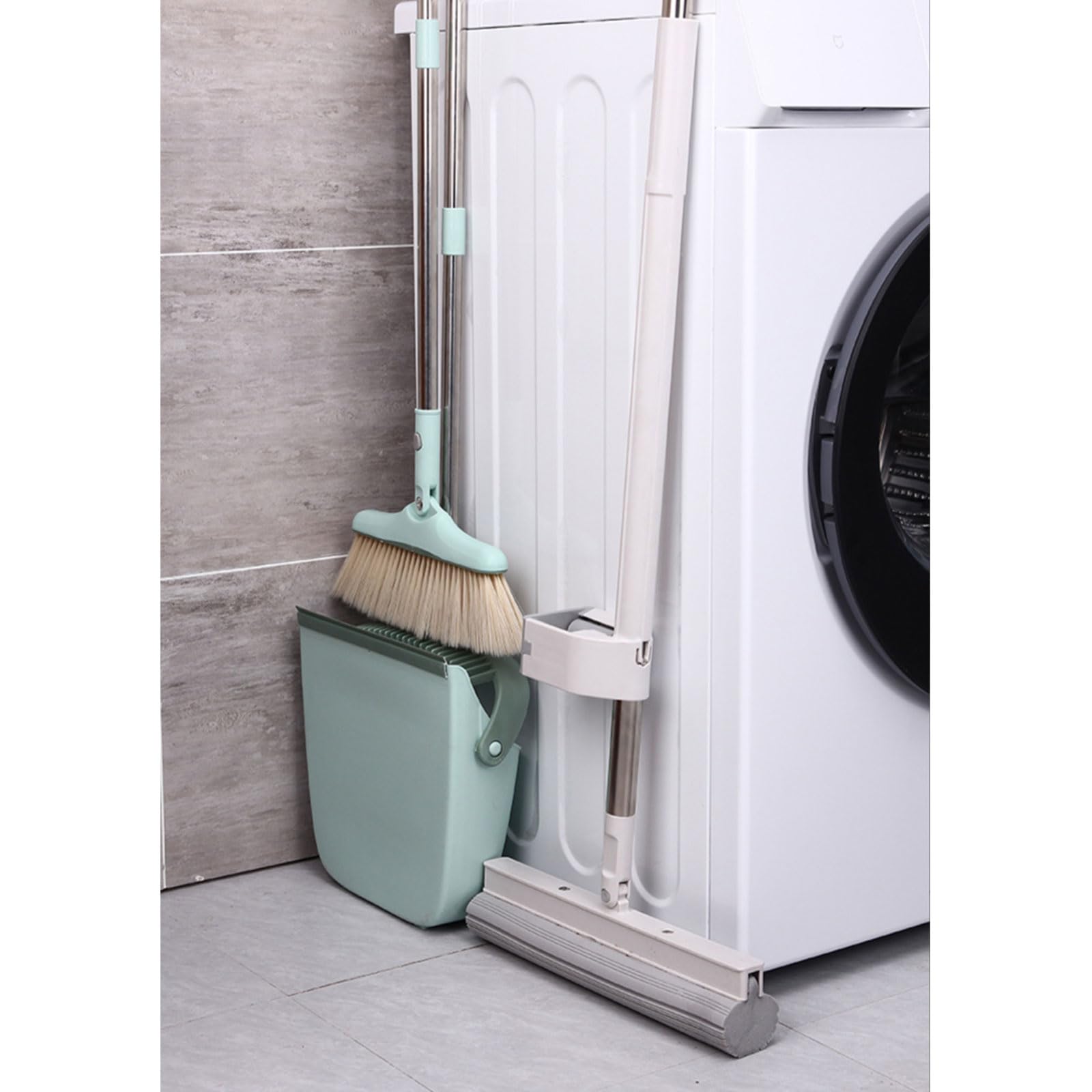 Besen- und Kehrschaufel-Set Zusammenklappbare Besen- und Kehrschaufel-Kombination Eingebaute Kammzähne zur automatischen Reinigung von Tierhaaren für den Boden im Home-Office-Küchen,Grün