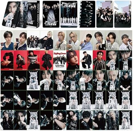 KPOPBP SKZ Giant Album Photocards 55 PCS Lomo Card Set Bundle with 50 PCS Photocard Sleeves Gift for SKZ Boys and Girls