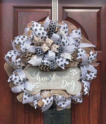 Meedee Paw Print Ribbon Wired Dog Ribbon Wire 2.5 Inch Burlap Dog Bone Wire Edge Ribbon For Pet Wreaths Bow Making Welcome Home Wreaths Party Decorations Gift Basket Decor Swags (10 Yards) #TOP4