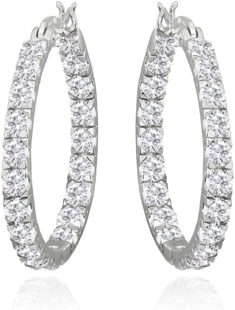 Sterling Silver 3mm Cubic Zirconia Inside Out Round Hoop Earrings - Image 3