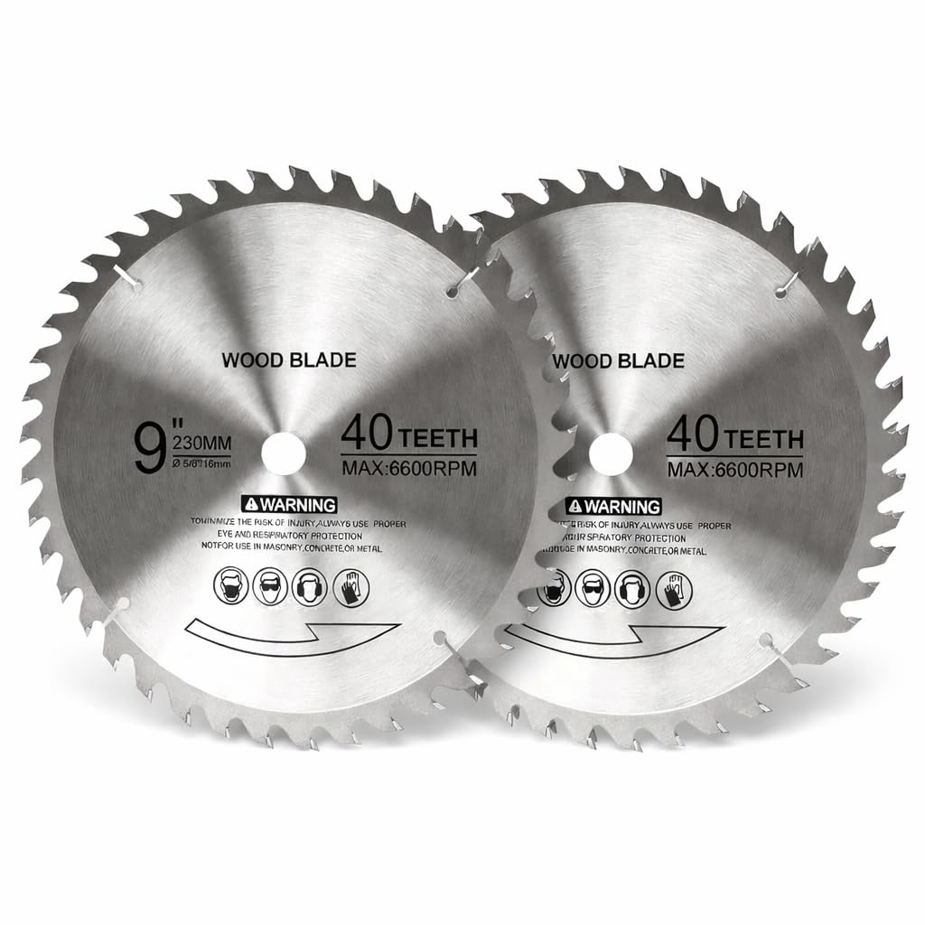 9 Inch Table Saw Blade 2 Pack, 40T Carbide Tipped Circular Saw Blade 5/8" Arbor, Smooth & Clean Cut for Wood, Plywood, Table Saw & Miter Saw