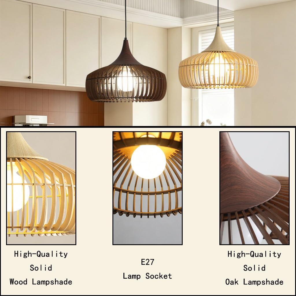 Lampa Wisząca Stylu Boho Vintage Wisząca Lampa Litego Drewna E27 Oświetlenie Stylu Japońskim Klatką Dla Ptaków Jako Abażur Do Jadalni Salonu Sypialni Domków Wakacyjnych Strefy Czytania