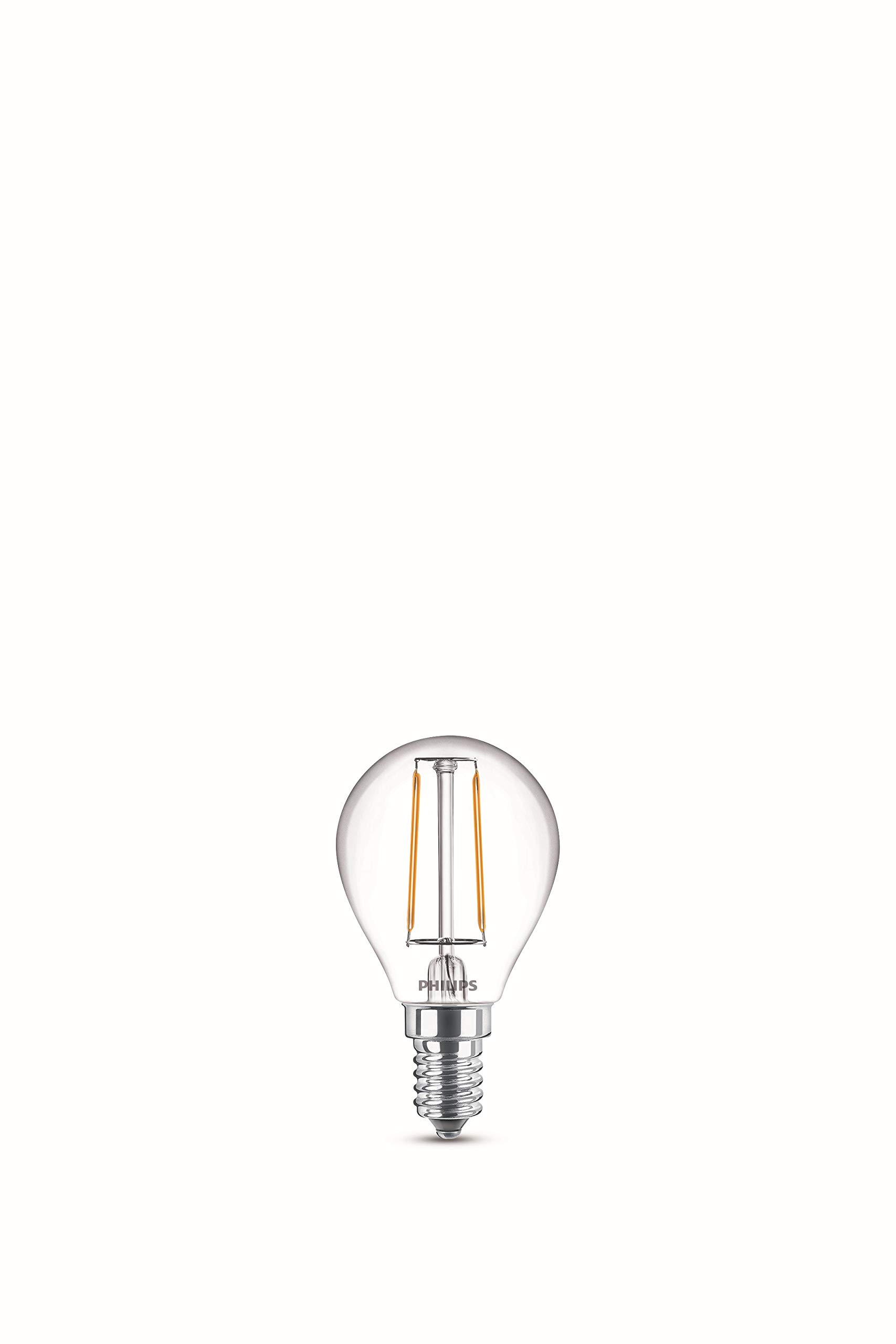 Philips Lighting Lampadina LED Goccia Filamento, 2 Pezzi, Equivalente a 25W, Attacco E14, Luce Bianca Calda, non Dimmerabile