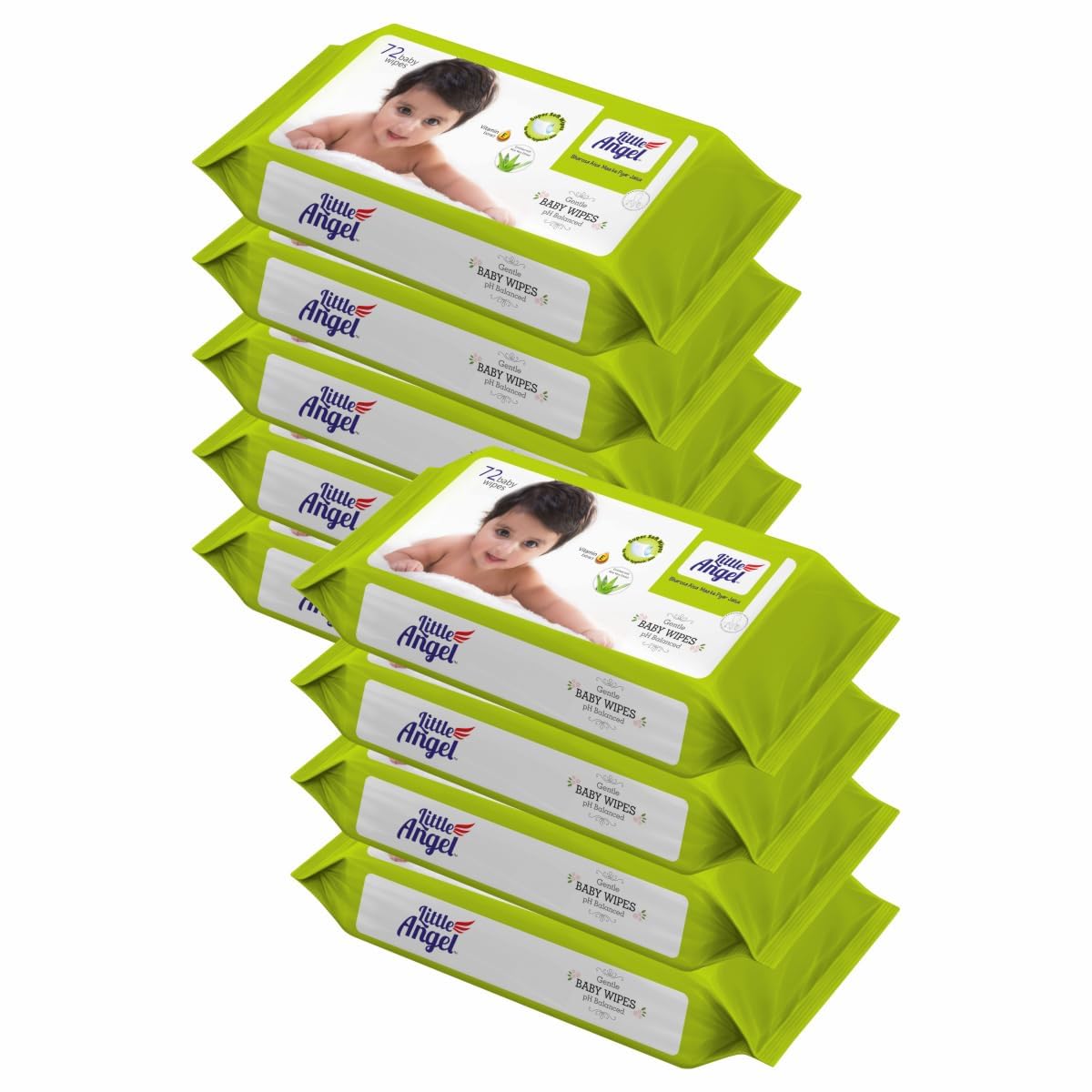 Little Angel Super Soft Cleansing Baby Wipes, 648 Count, Enriched with Aloe vera & Vitamin E, pH Balanced, Dermatologically Tested & Alcohol-free, Pack of 9, 72 count/pack