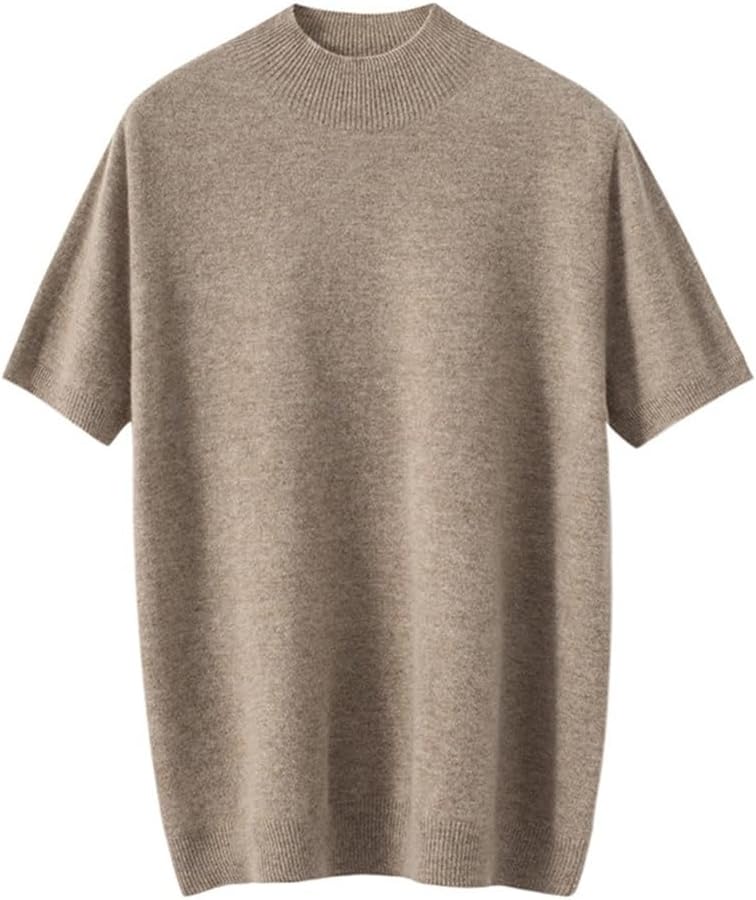 Men's Short Sleeve Half High Neck Seamless Knit Half Sleeve T-Shirt Bottom Cashmere Sweater