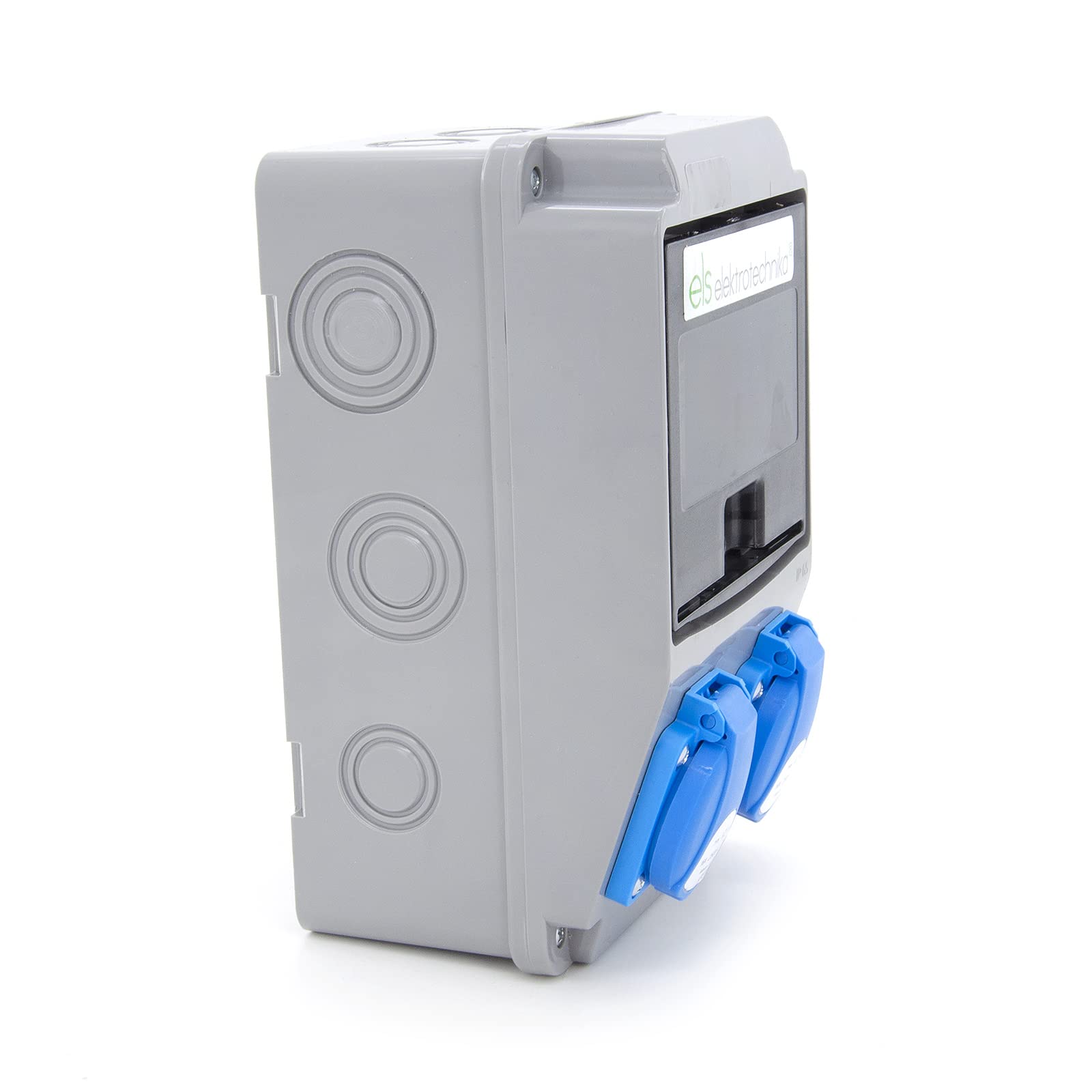 ELS Elektrotechnika Wandverteiler mit FI Schalter 40/2/0.03A 2x Schuko Steckdose 230V 1x Leistungsschalter C16A 1P Baustromverteiler für Indoor/Outdoor-Bereich, Werkstätten und Fabriken IP54