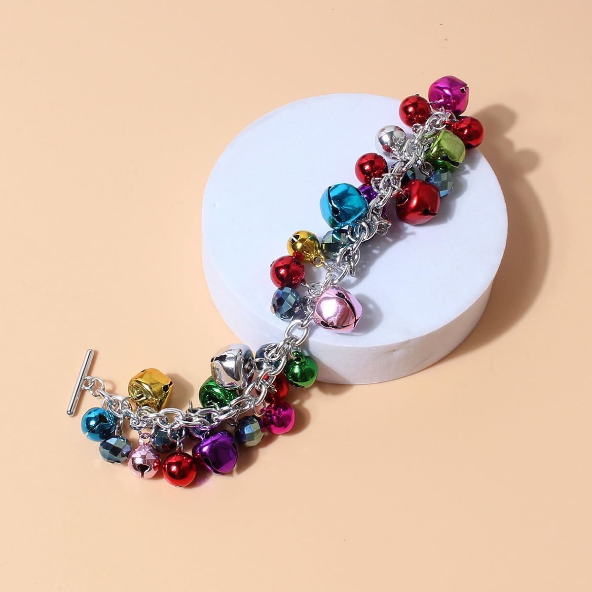 Colorful Jingle Bell Christmas Red Green Cute Ornament Ball Chain Bracelet for Women - Tinkle Bells Holiday Festival Xmas Party Costume Accessories Bracelets Cute OT Buckle Clasp Jewelry Present - Image 3