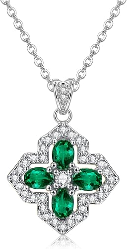 VONSSY Four Leaf Clover Necklace Earrings Shamrock Irish ST Patricks Jewelry Set
