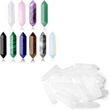 10PCS Healing Crystals Stones Sets Natural Amethyst Rose Quartz Clear Quartz Tiger Eye Reiki Gemstones Bulk Hexagonal Points Energy Balancing Chakra Meditation Therapy Gift