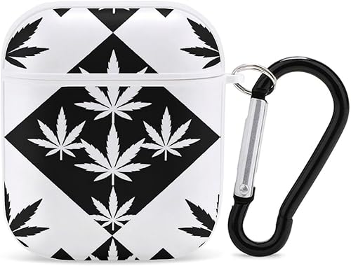 SWEET TANG Funda a prueba de golpes compatible con AirPods 2, funda de carga inalámbrica con patrón de hojas de malezas en blanco y negro, funda