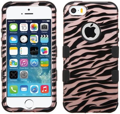 Wydan Compatible Case for iPhone 5 SE 5S - TUFF Hybrid Hard Shockproof Case Protective Heavy Duty Impact Skin Cover - Zebra - Rose Gold for Apple