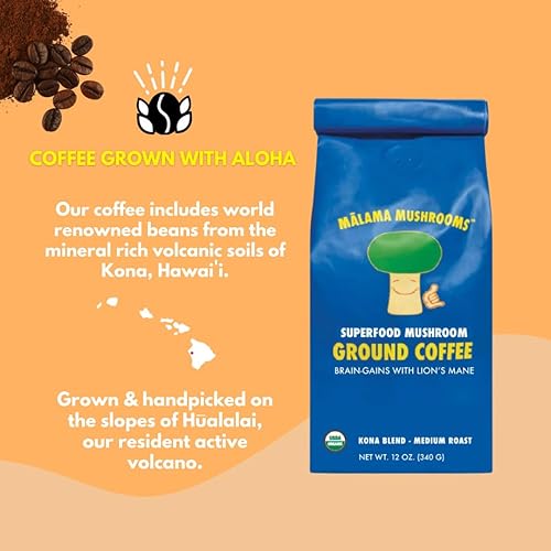 Miniatura 3 de Malama - Café orgánico de hongos, café de hongos adaptogénico con melena de león para concentración, memoria y apoyo de la inmuna, mezclado con