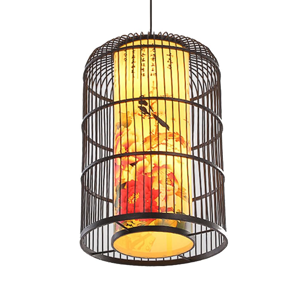 CSSYKV Wabi-sabi Japanese-Style Pendant Lamp Retro Lamp Fixture Antique-Style Bamboo Birdcage Lamp Faux Parchment Vintage Lamp Shade for Restaurants, Tea Rooms, Bedrooms, and Balconie E26 Base