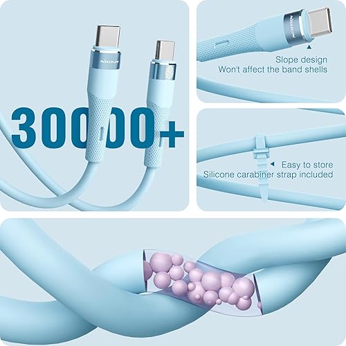 Miniatura 5 de Nillkin Cable USB C a USB C, silicona líquida, 4 pies, cable de carga rápida tipo C de 60 W para iPhone 1515 Pro15 Plus15 Pro Max, Samsung Galaxy