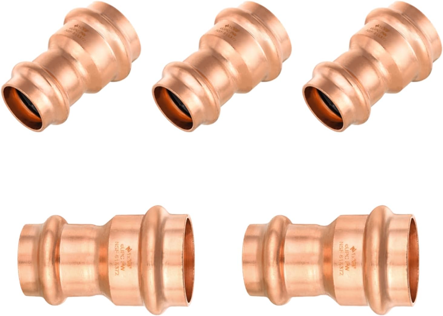 5-Pack GUOFIS Copper Press Coupling,1" x 3/4" Reduce Coupler Fittings for Copper Tube Connection with Stop(PRESS003-5Pack)