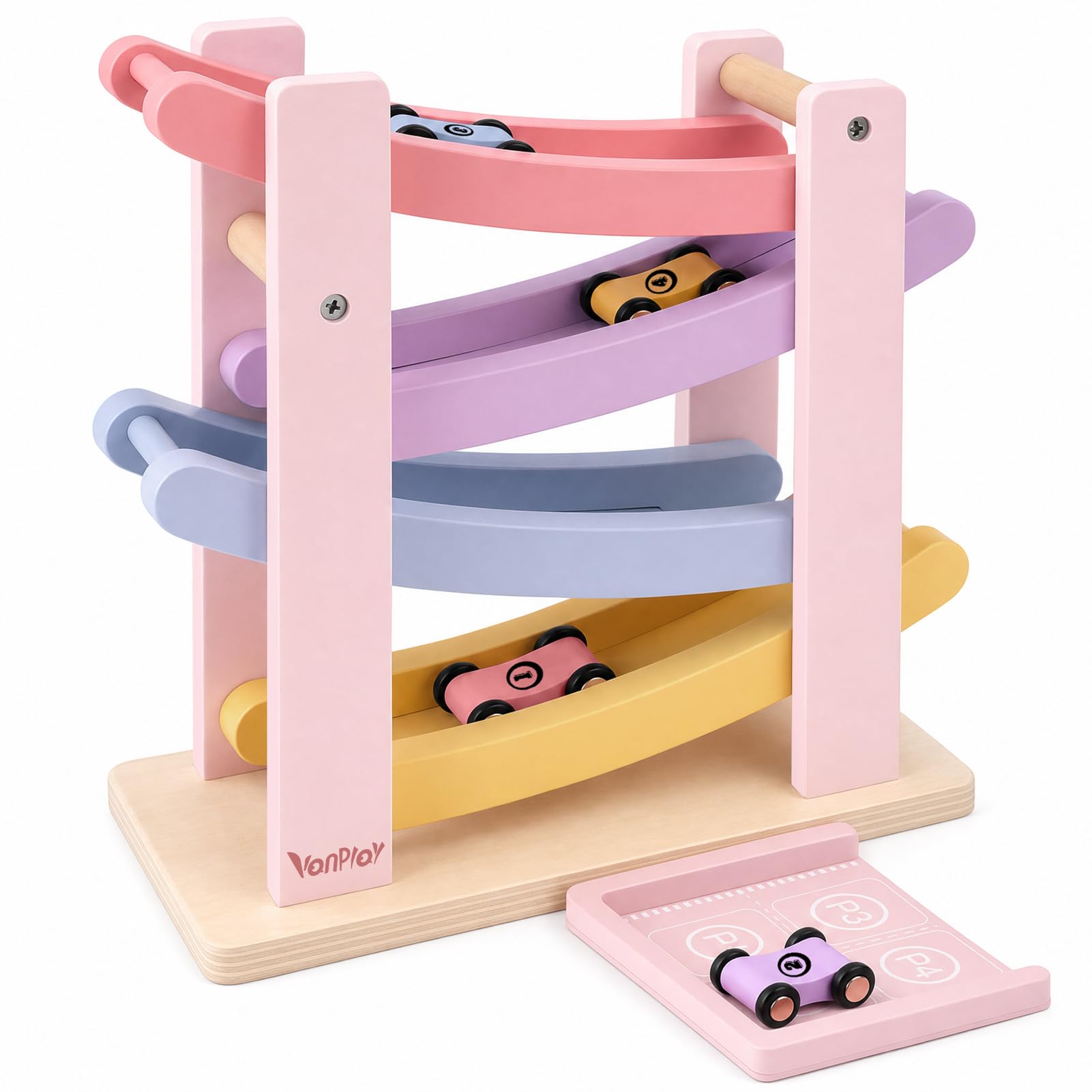 Vanplay Montessori Juguete a Partir de 1 año para Coche, Pista de Bolas, Madera, a Partir de 1, 2 años, Juguete de Madera, Regalo para 1 2 años, niña (Rosa)