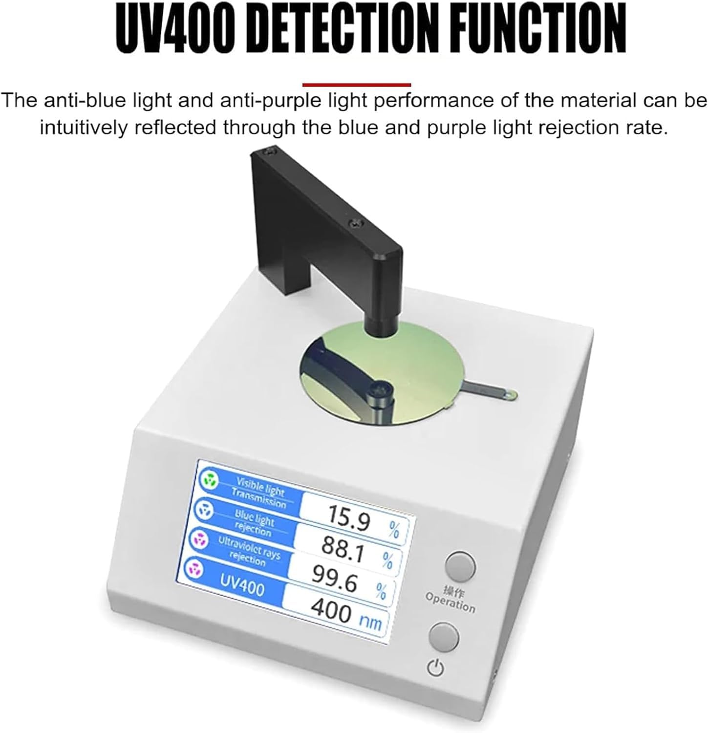 Medidor digital de transmisión de luz, UV 365 nm y 380-760 nm medidor de banda completa para lentes de prueba, lentes antiluz azul y lentes de teléfono móvil, apertura de 1 mm