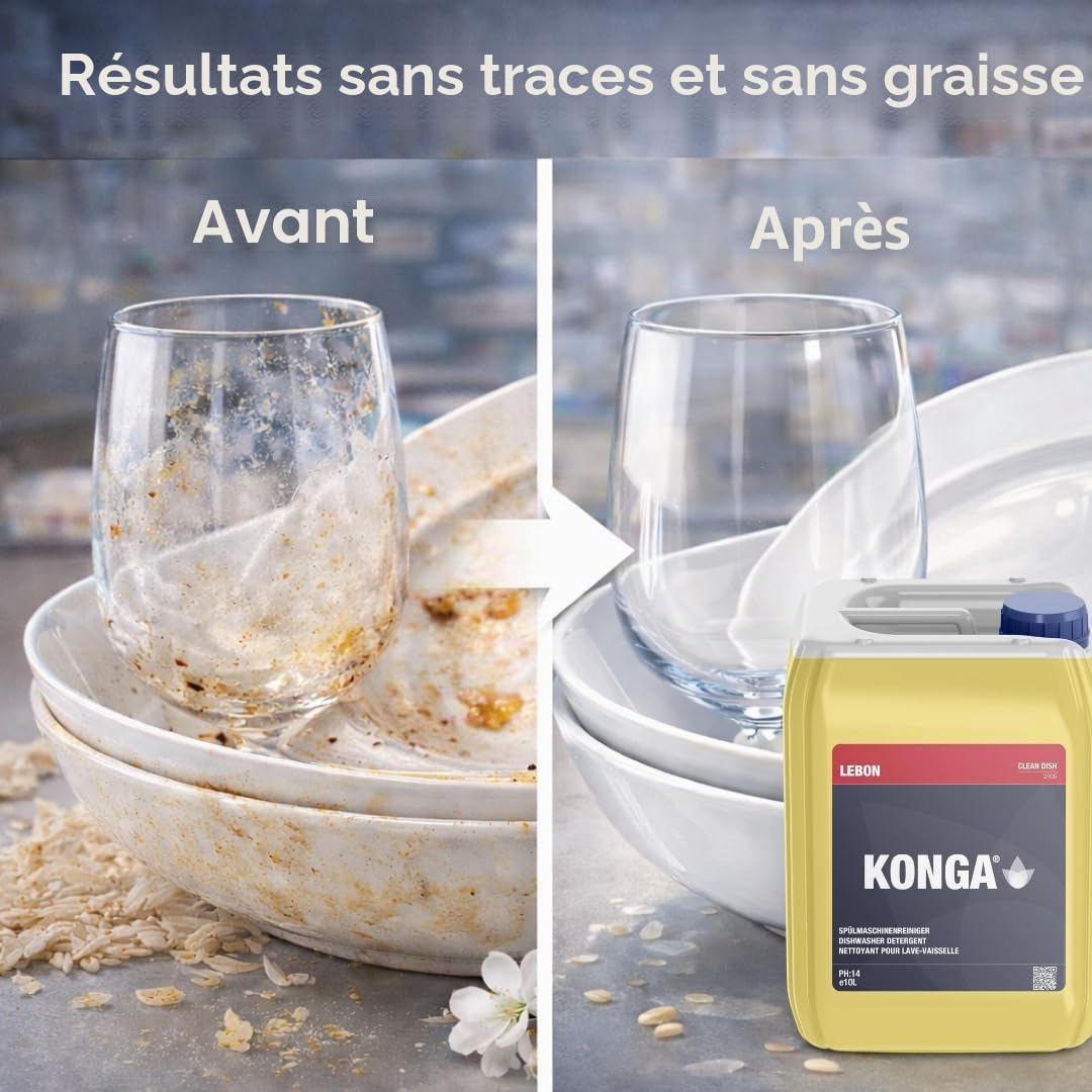 Konga Clean Dish – Nettoyant liquide pour lave-vaisselle professionnel avec dosage automatique (10 litres)