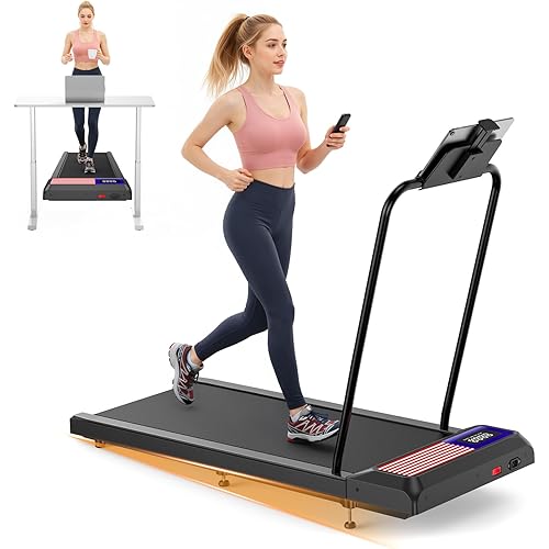 Treadmills for Home Small with 0%-8% Incline and APP Sync, Compact Under Desk Walking Treadmill Pad with Handle Bar Removable, Remote Control and LED Display, 2.5HP
