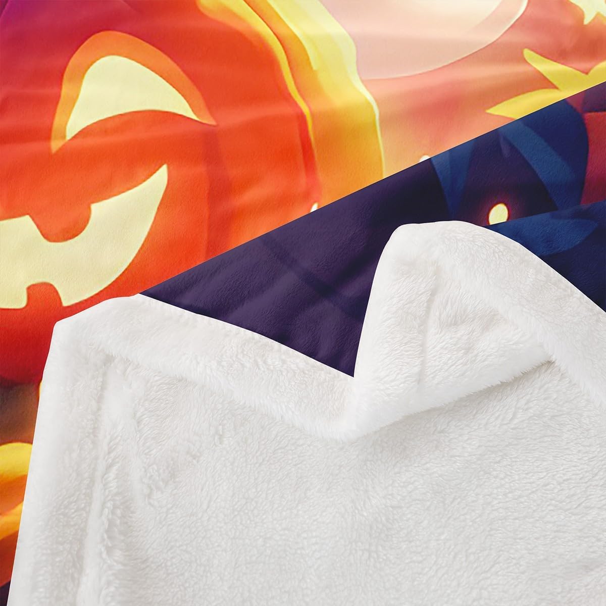 Feelyou Happy Halloween Sherpa Blanket Boys Girls Twin 60"x80" Pumpkin Fleece Throw Blanket for Bed Sofa Couch Kids Ultra Soft Horror Theme Plush Blanket Skull Ghost Fuzzy Blanket Cute Star Print