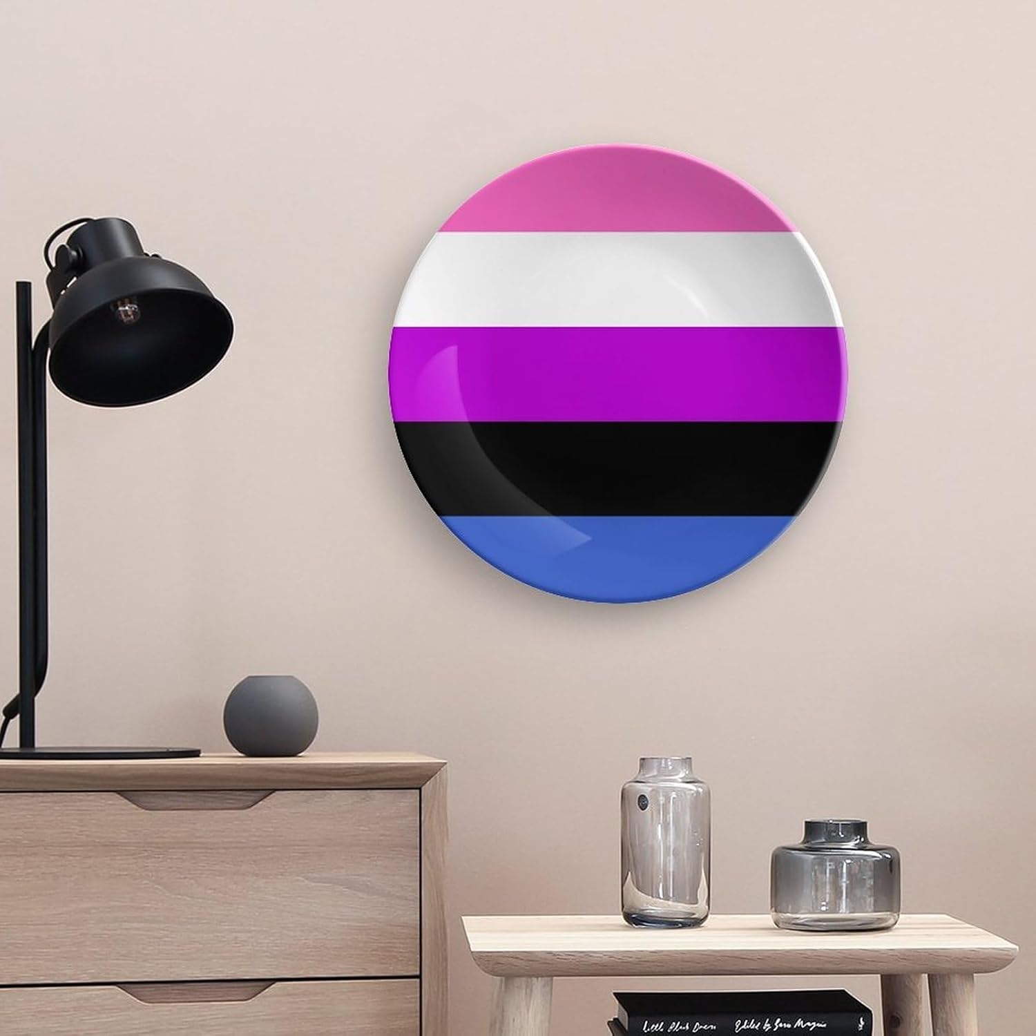 Genderqueer Flag Novelty Decorative Plate with Display Stand Ceramic Ornament Hanging Wall Decor