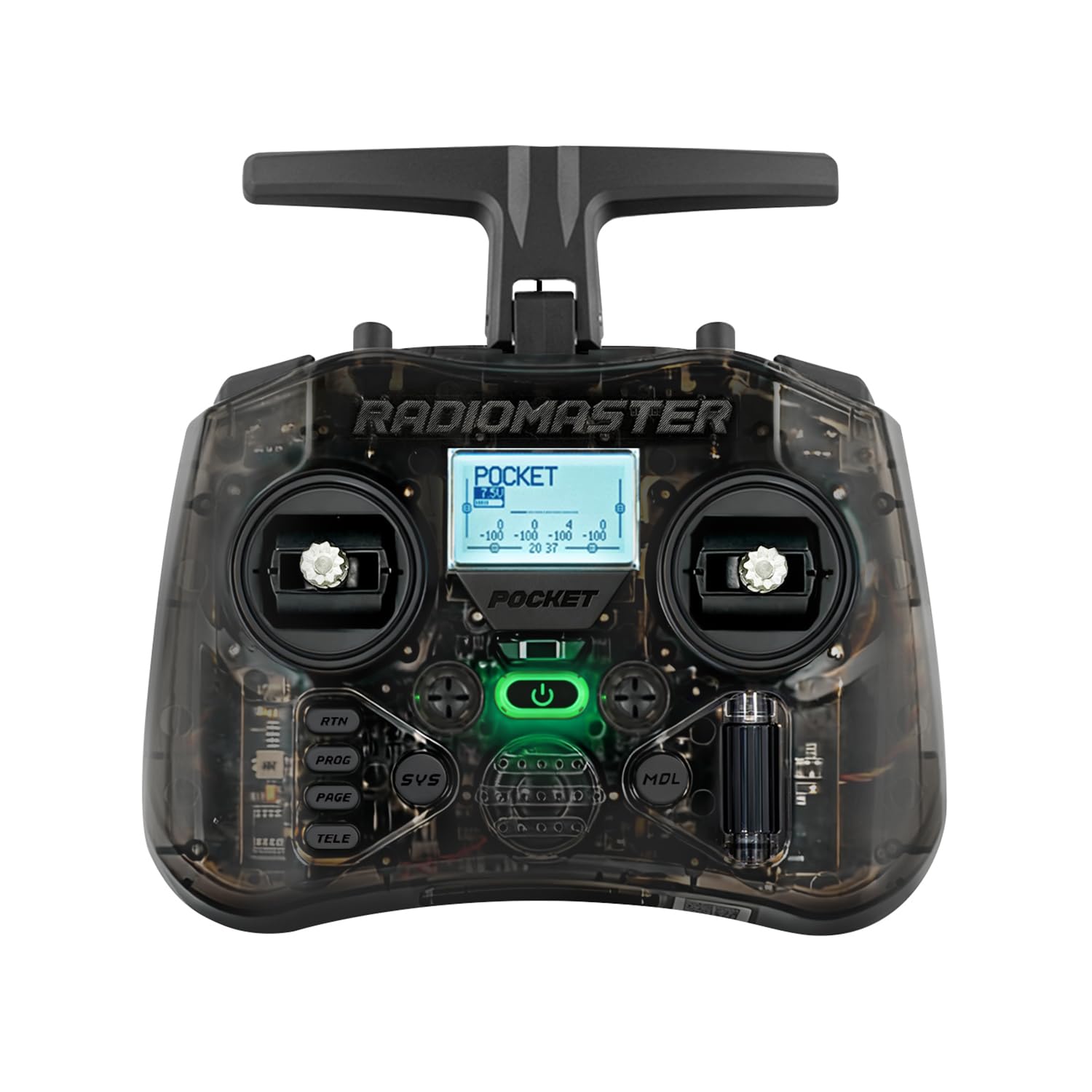 Radiomaster Pocket Hall Gimbal Transmitter, ELRS Remote Control Portable Lightweight Built in LED Light Foldable Antenna Mode 2οΌCharcoalοΌ