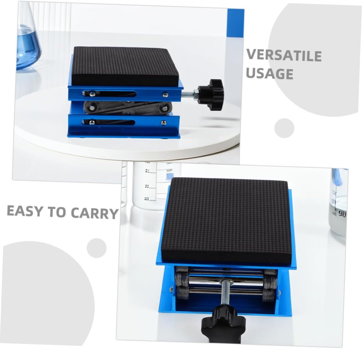 Generic Adjustable Lab Jack Stand Aluminum Lifting Platform with Shock Absorbing Supports Static Load Slip Design for Laboratory Equipment and Woodworking Use