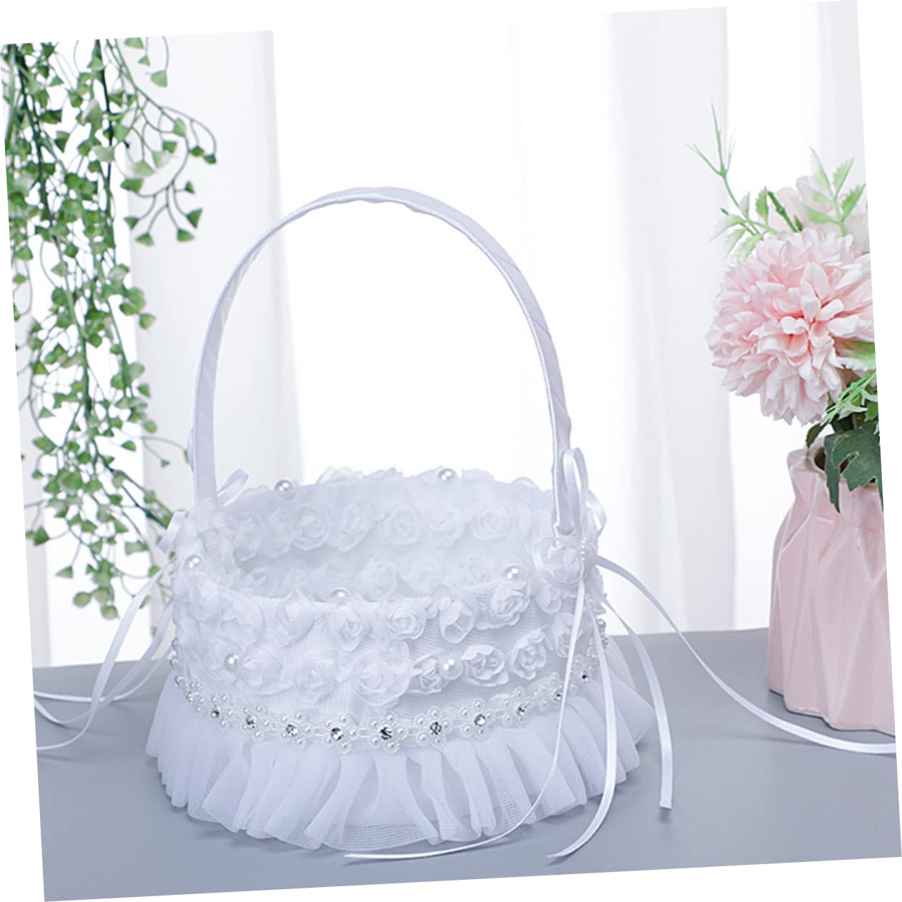 Panier De Fleurs Pour Mariage – Avec Poignée Et Bord Dentelé – Décoration Pour Cérémonie, Fiançailles, événements