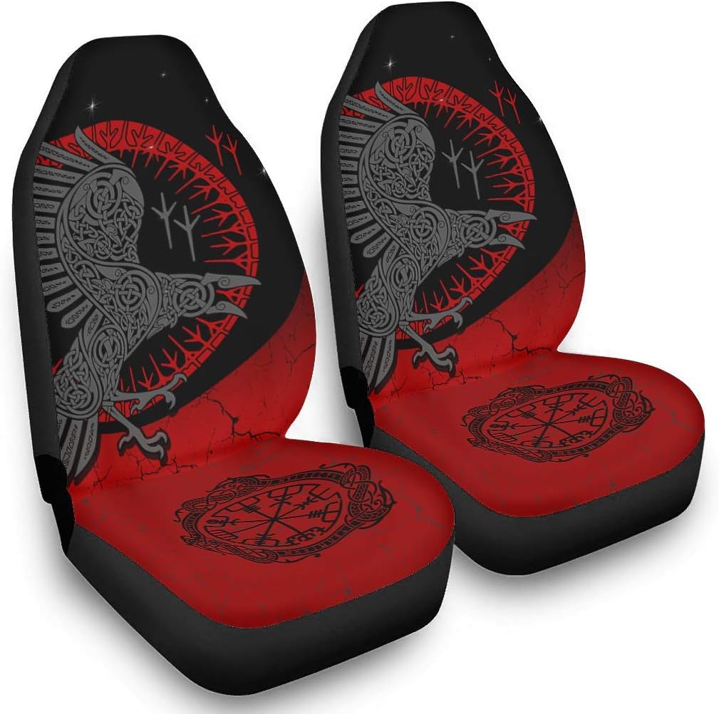 Front Seat Covers Protector Viking Raven Crow Durable Vehicle Seat Protector 2pc Set Universal Fit white onesize