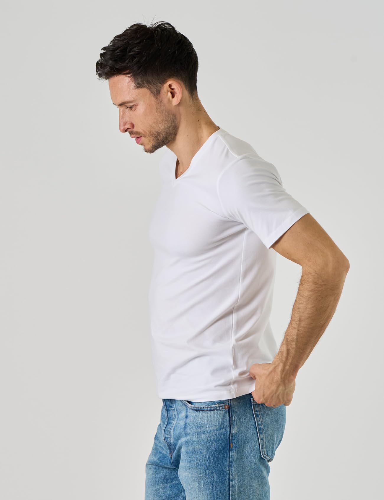 LAPASA Herren T-Shirts 3er Pack Baumwolle V-Ausschnitt Unterhemden