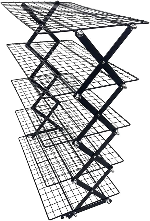 5-Tier Iron Spice Rack & Foldable Bread Cooling Rack Kitchen Organization, Black/Silver