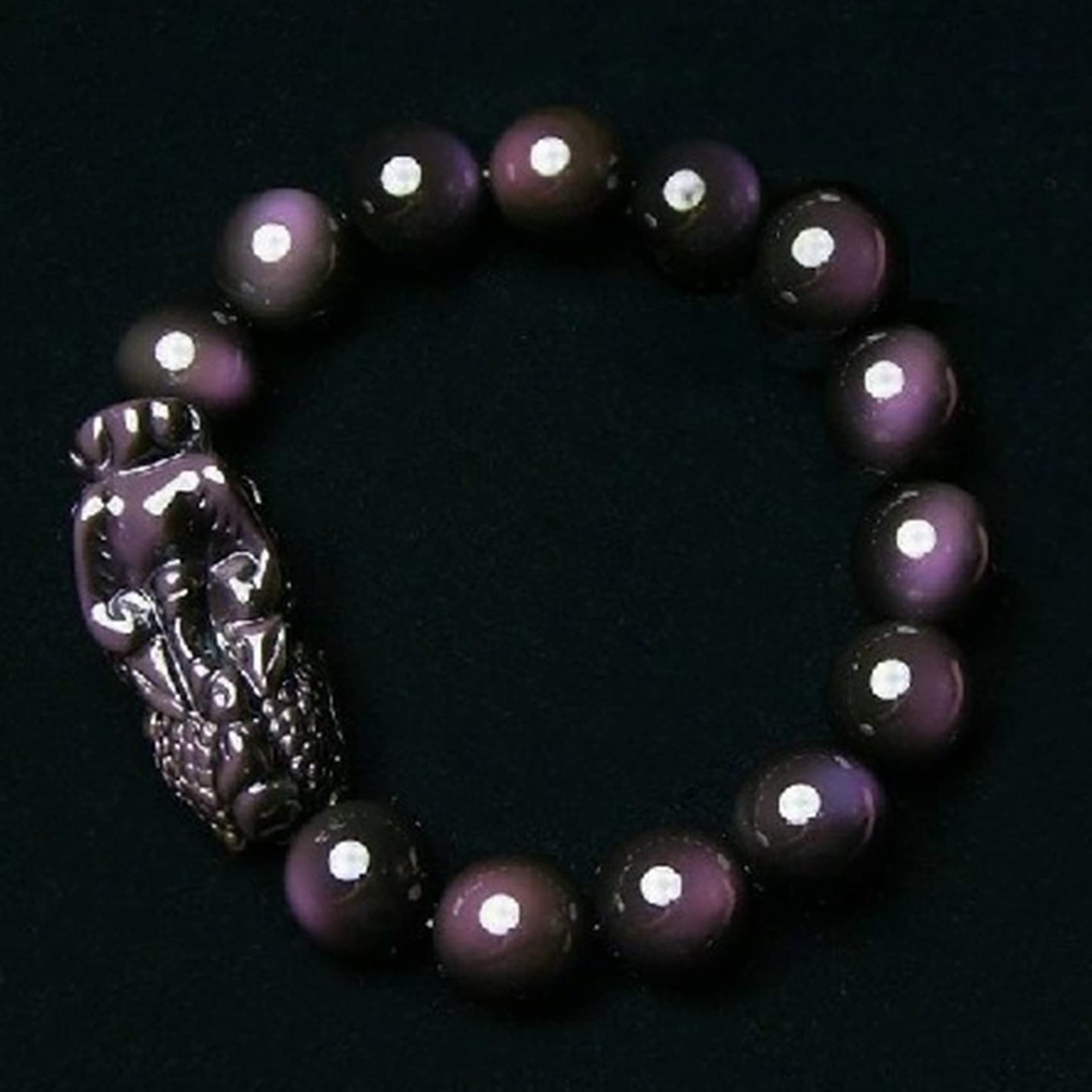 MOCHAMIK Schwarzer Obsidian, Pi Yao Reichtum, 12 mm, Reiki-Kristall, spirituelles Chakra-Amulett, Glück, verstellbar, Abwehr des Bösen, grün, 12 mm