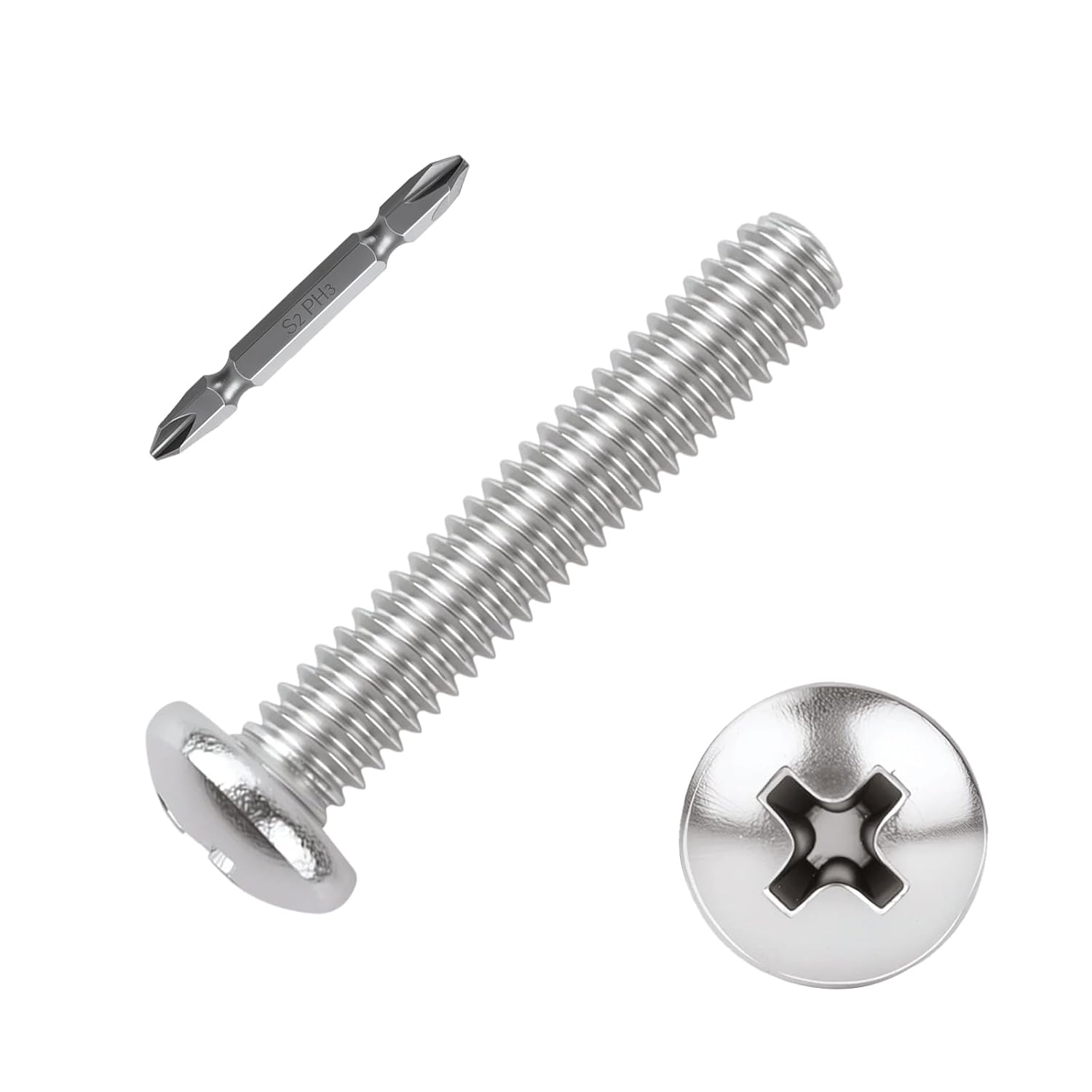 1/4-20x1-1/2 Pan Head Phillips Drive Machine Screws UNC Coarse Full Thread 304 Stainless Steel Machine Thread Machine Coarse Thread Screw Phillips Bolt 50pcs HS/JXLS-02