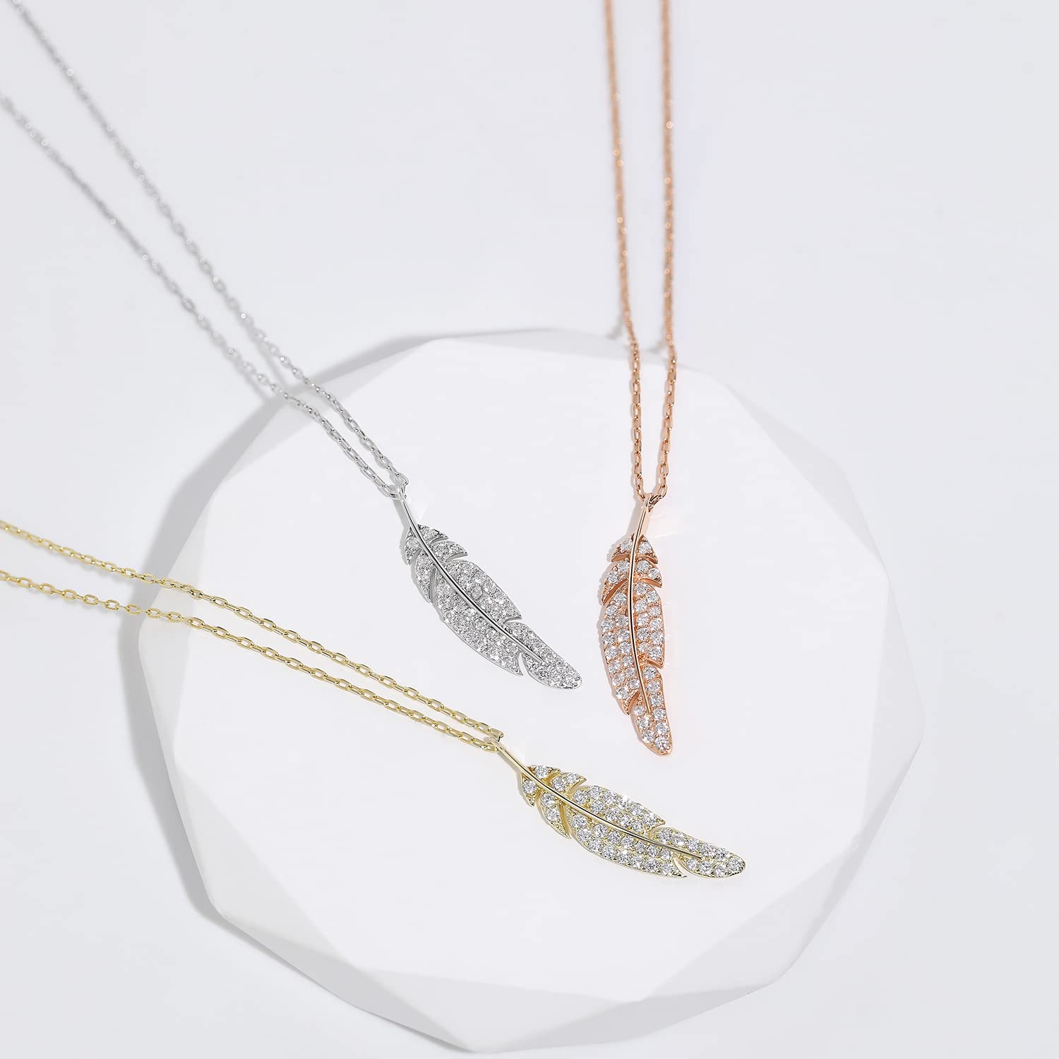 Meissa Silberkette für Frauen Feder Halskette zierliche Freundschaftskette Rosegold Anhänger Halskette