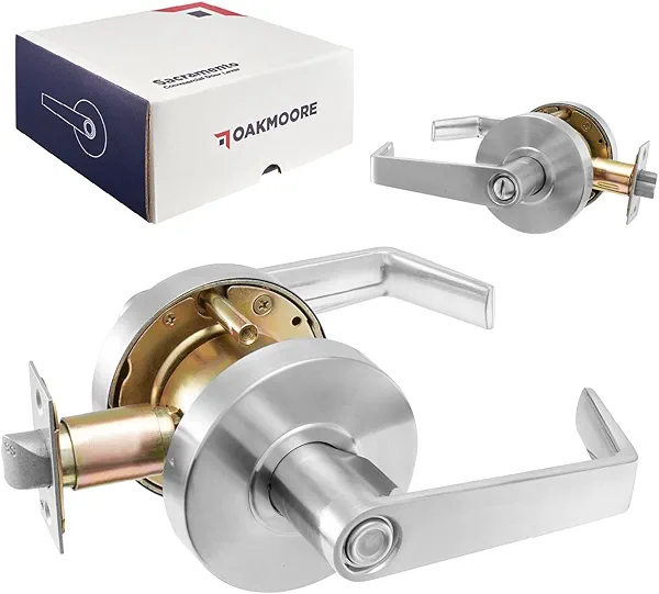 Commercial Bathroom Door Handle with Lock | Privacy Commercial Door Locks | Grade 2 Restroom Door Handle Lever | For Offices & Industrial Use | UL CUL & ADA – Nickel Chrome Finish – ANSI A156.2