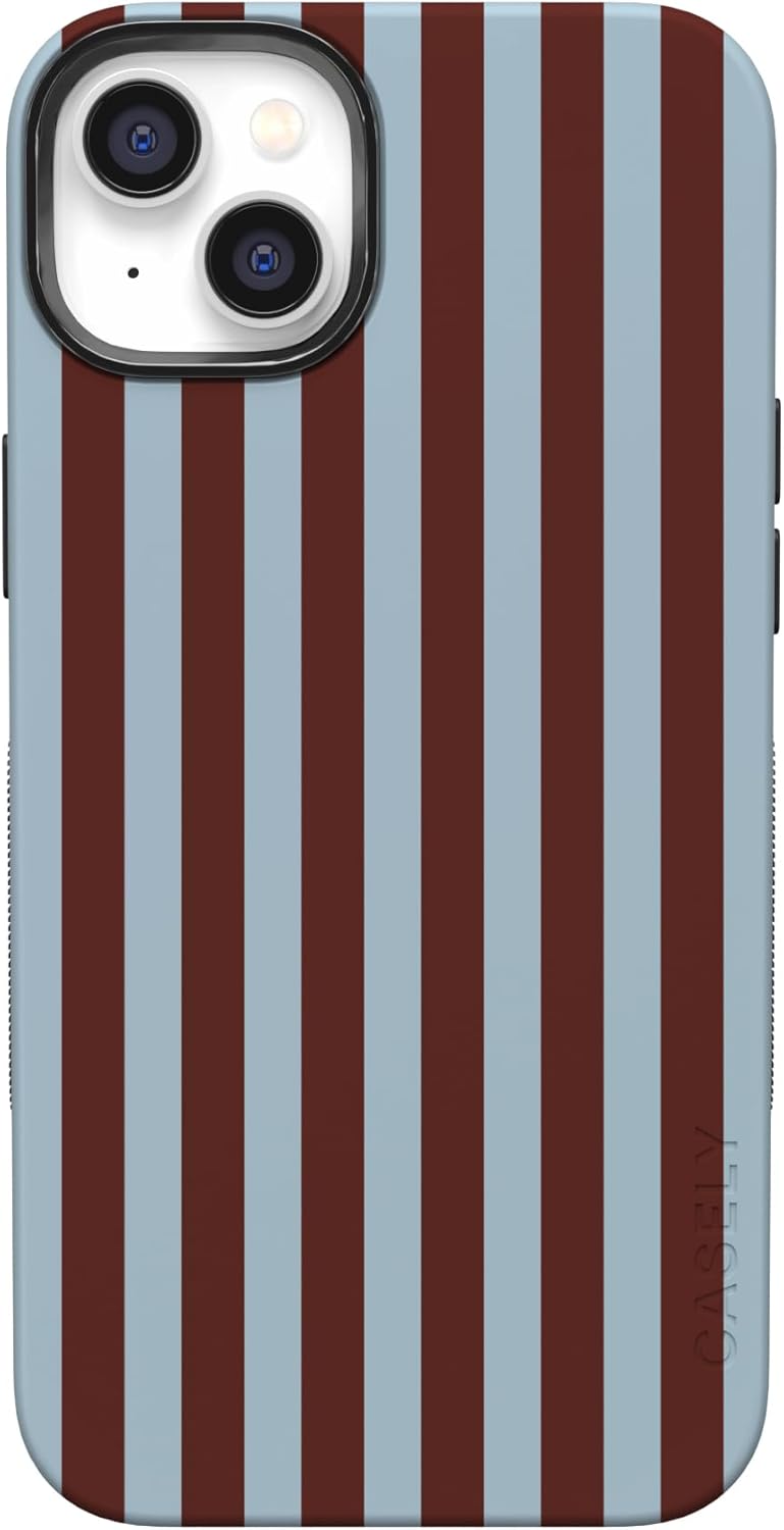 Casely iPhone 14 Case | Sunday in Brooklyn | Blue Stripes | Bold Protective Design | Compatible with MagSafe