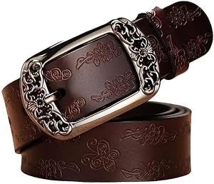 Western Genuine Leather Belts Floral Butterfly Buckle Belt for Women Men Cowboy Style