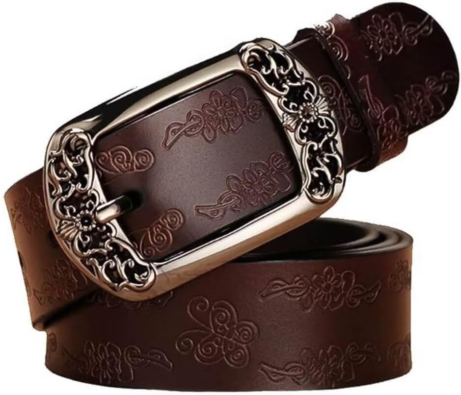 Western Genuine Leather Belts Floral Butterfly Buckle Belt for Women Men Cowboy Style