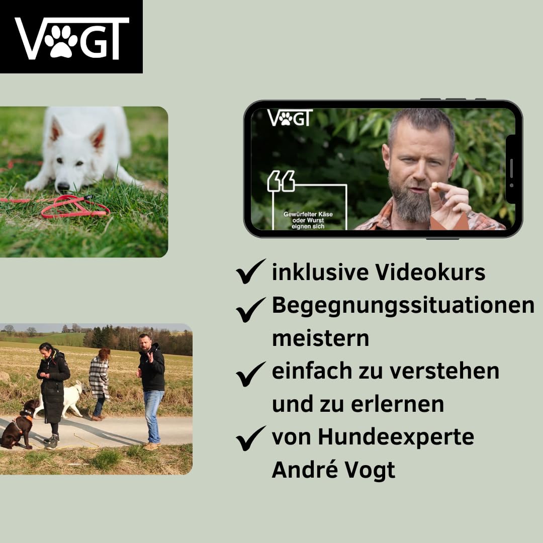 VOGT-Trainingsleine | von André Vogt |inklusive Videokurs Begegnungstraining| Schleppleine | ideale Länge 3m| original Biothane| (Oliv)