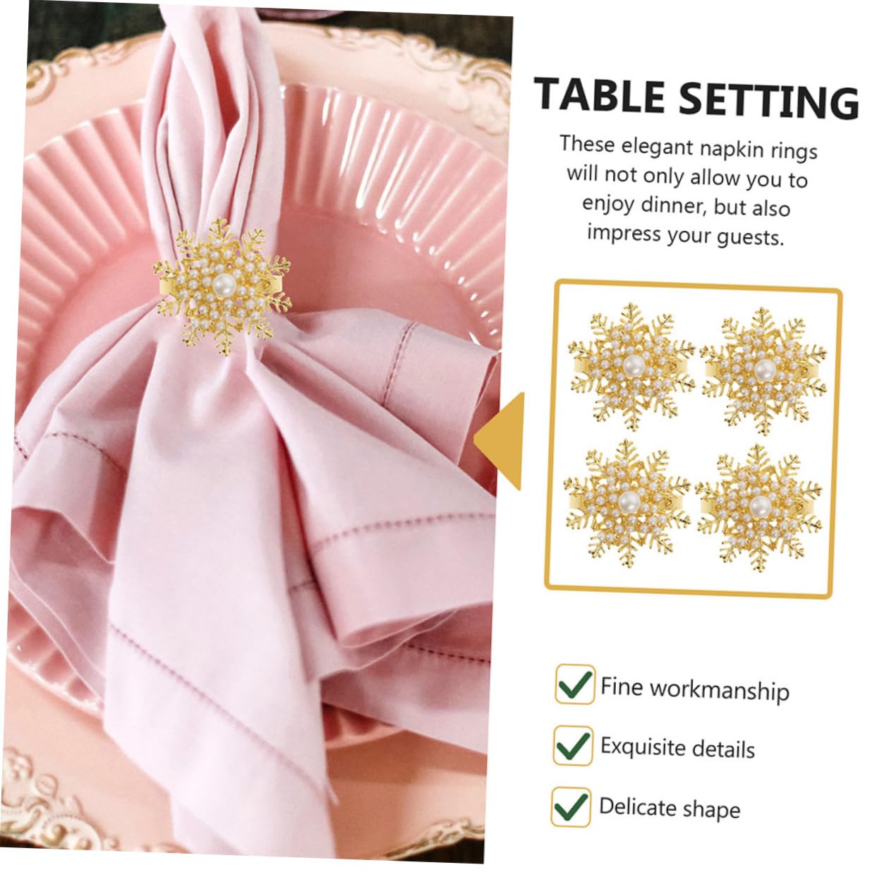 TOPBATHY 2 Set Fibbia Del Tovagliolo Del Fiocco Di Neve Figurina Decorazioni in Oro Titolari Natalizio Natalizie Portatovaglioli Domestici Portatovaglioli Creativi Lega Golden 6 Pezzi * 2