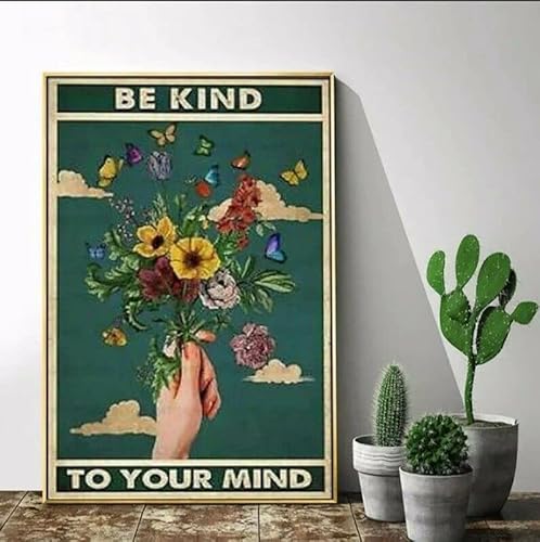 Targa in metallo con scritta "Be Kind to Your Mind", 30,5 x 20,3 cm, stile vintage, divertente, decorazione da parete, idea regalo