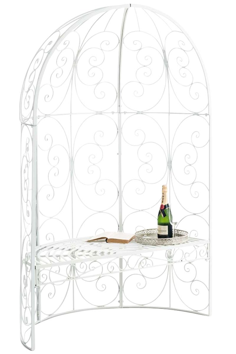 CLP Padiglione Giardino con Panca Rosie I Gazebo Padiglione in Ferro I Pergola A Semiluna Portata Max 200 kg, Colore:​Bianco