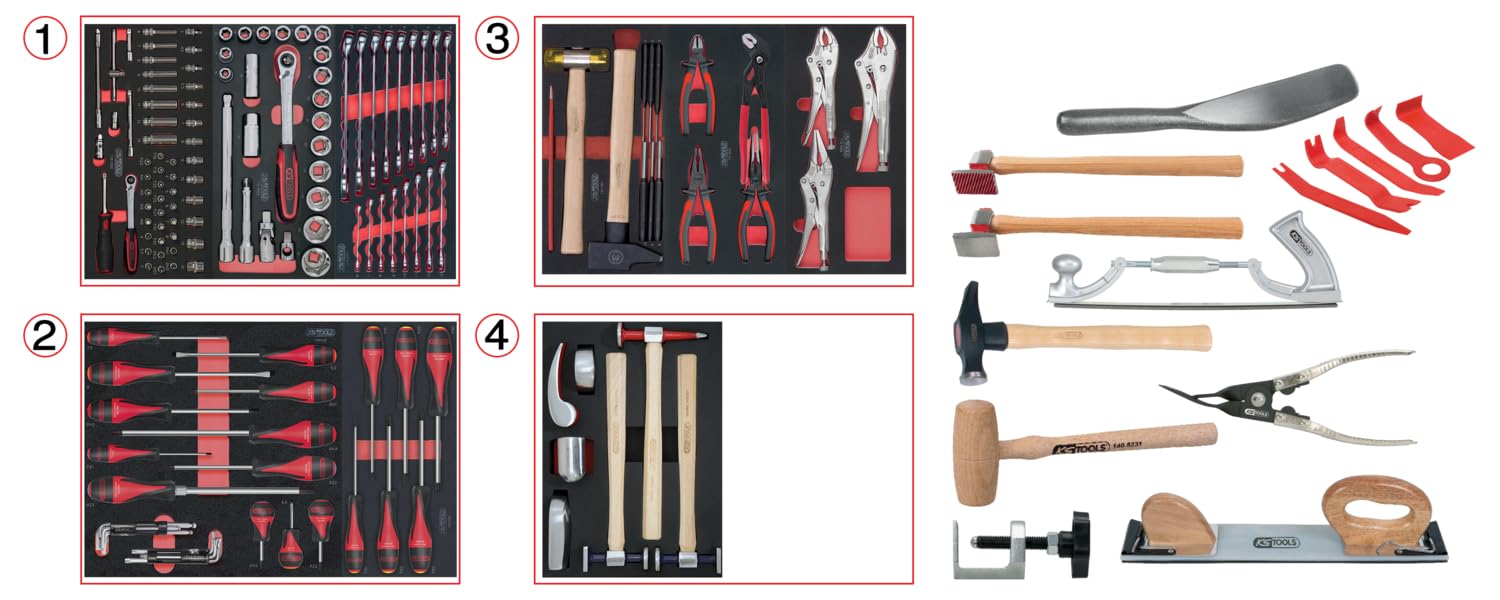 KS Tools 714.0154 - Set di utensili per la carrozzeria, 166 pezzi