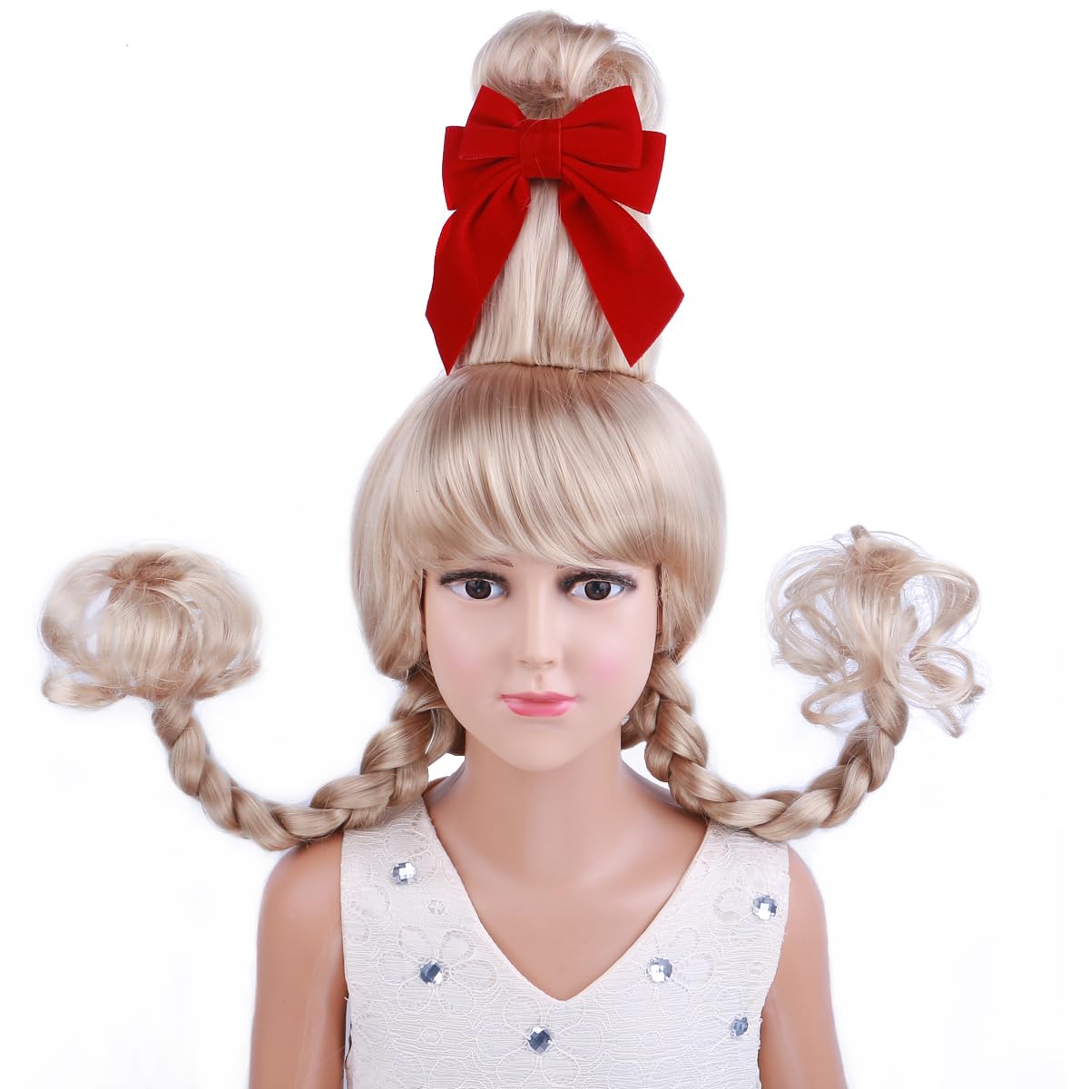 PATTNIUM Blonde Christmas Wig for Girls Long Blonde Braid Wig for Kids Synthetic Wigs