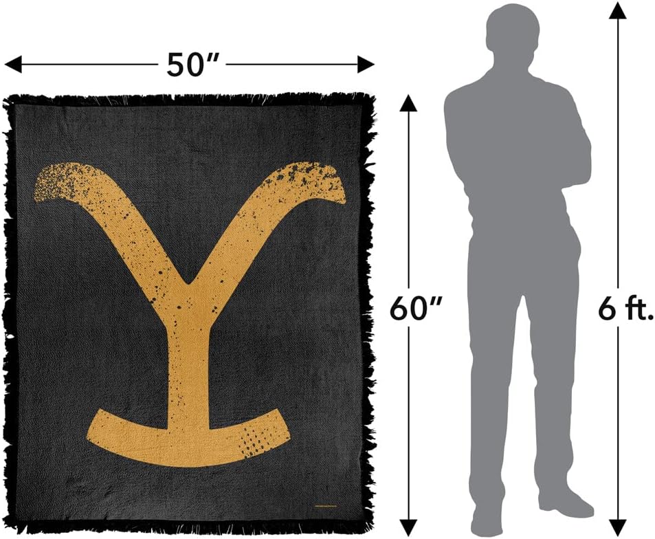 LOGOVISION Yellowstone Blanket, 50x60 Yellowstone Y Branding Logo Woven Tapestry Cotton Blend Fringed Throw Blanket